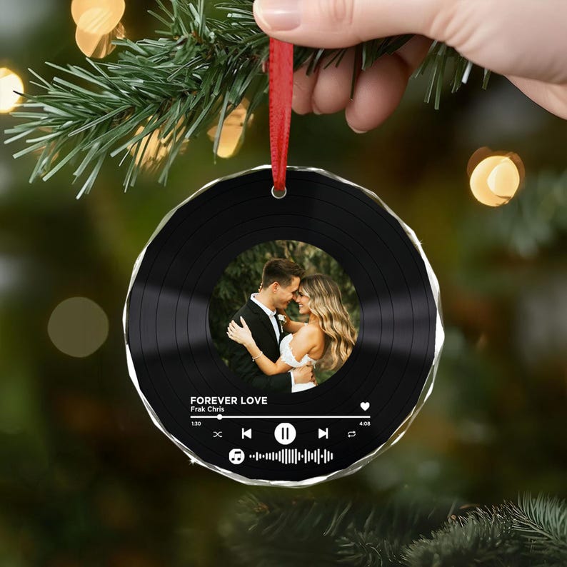 Custom Song Photo Ornament, Vinyl Record Photo Couple Ornament, Christmas Couples Gifts, Custom Couple Photo Ornament, Music Lovers Ornament