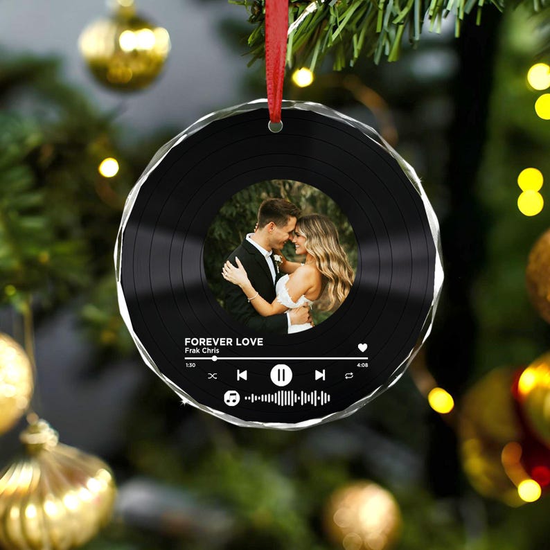 Custom Song Photo Ornament, Vinyl Record Photo Couple Ornament, Christmas Couples Gifts, Custom Couple Photo Ornament, Music Lovers Ornament
