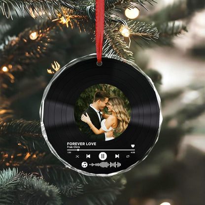 Custom Song Photo Ornament, Vinyl Record Photo Couple Ornament, Christmas Couples Gifts, Custom Couple Photo Ornament, Music Lovers Ornament
