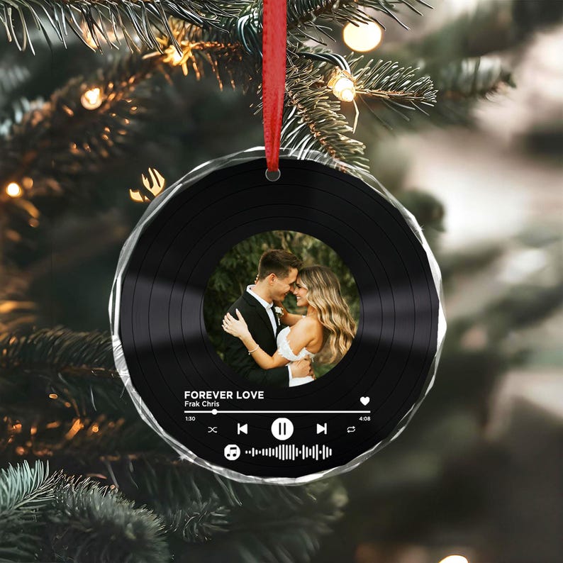 Custom Song Photo Ornament, Vinyl Record Photo Couple Ornament, Christmas Couples Gifts, Custom Couple Photo Ornament, Music Lovers Ornament