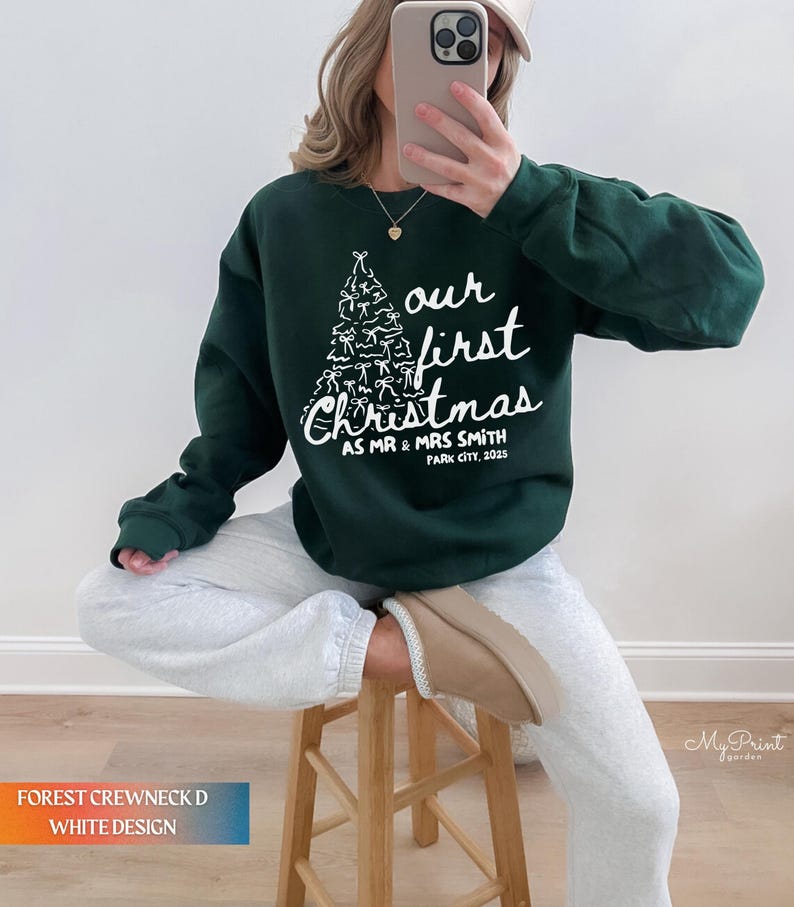First Christmas as Mr and Mrs Personalized Crewnecks, Merry and Married, Custom Couples Christmas Shirts