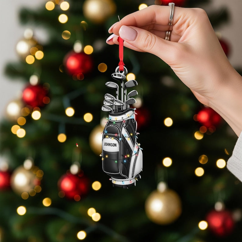Personalized Golf Bag Christmas Ornament Custom Name Golfer Gift with Clubs
