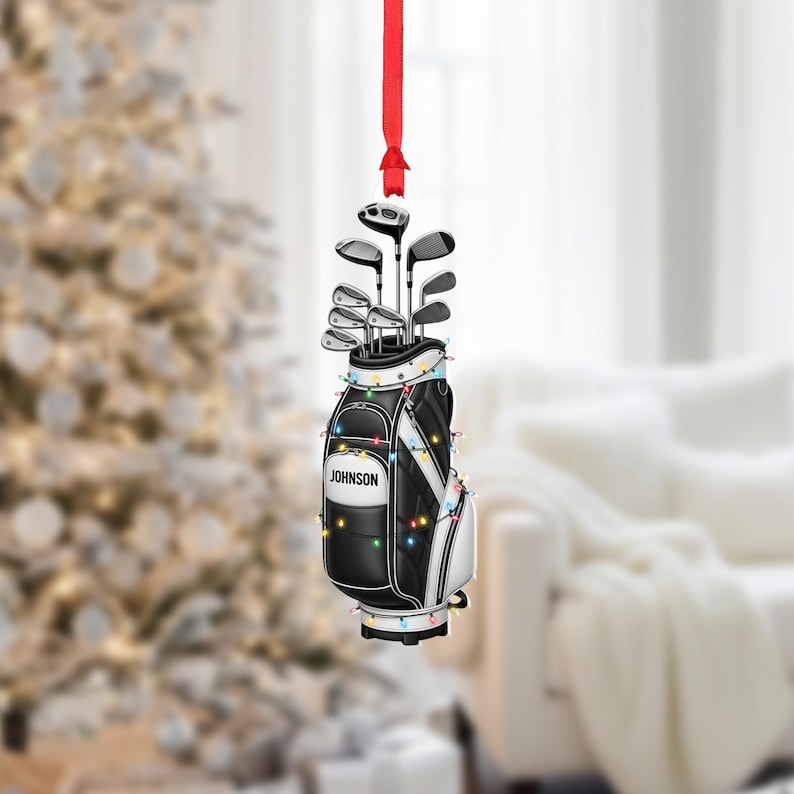 Personalized Golf Bag Christmas Ornament Custom Name Golfer Gift with Clubs