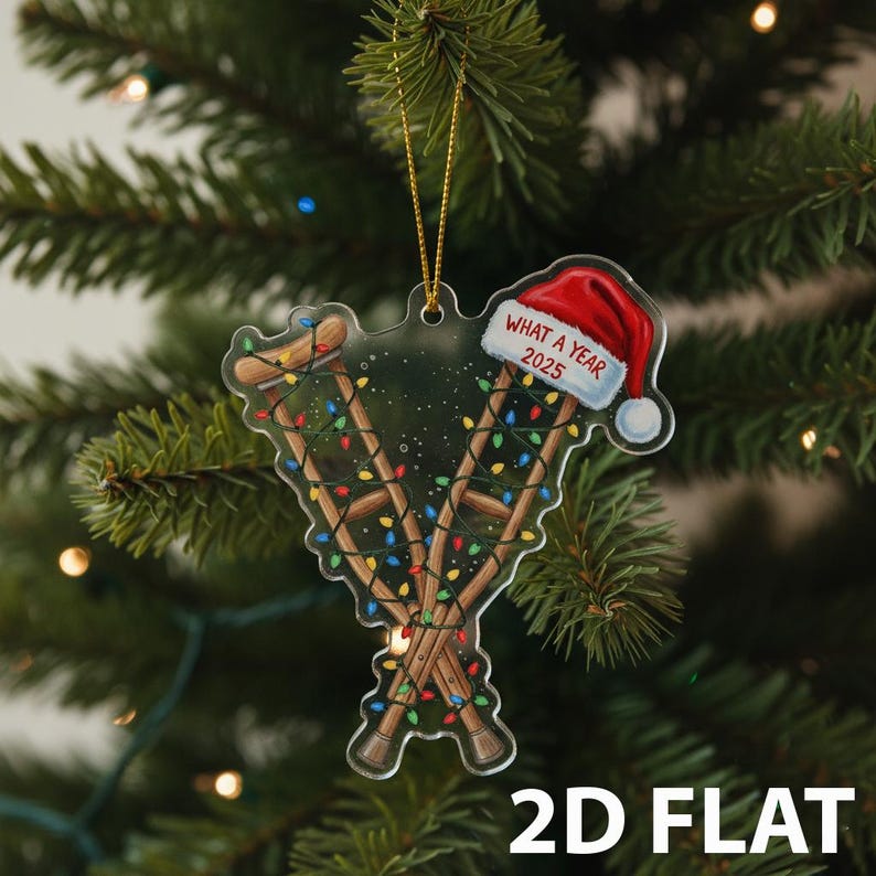 Funny Injury Christmas 2D FLAT Ornament, Crutches Holiday Tree Decoration, What a Year 2025 Gag Gift, Broken Leg Recovery Xmas Ornament