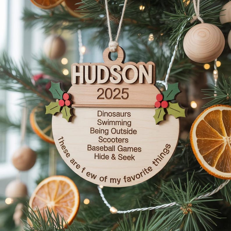 Personalized Favorite Things Ornament 2025, Custom Kids Ornament, Wooden Christmas Ornament, Holiday Keepsake Gift, Favorite Things Ornament