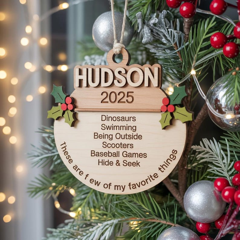 Personalized Favorite Things Ornament 2025, Custom Kids Ornament, Wooden Christmas Ornament, Holiday Keepsake Gift, Favorite Things Ornament