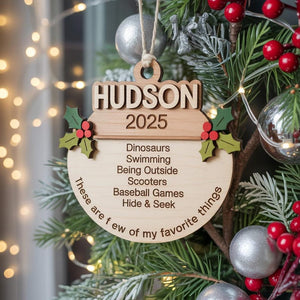 Personalized Favorite Things Ornament 2025, Custom Kids Ornament, Wooden Christmas Ornament, Holiday Keepsake Gift, Favorite Things Ornament