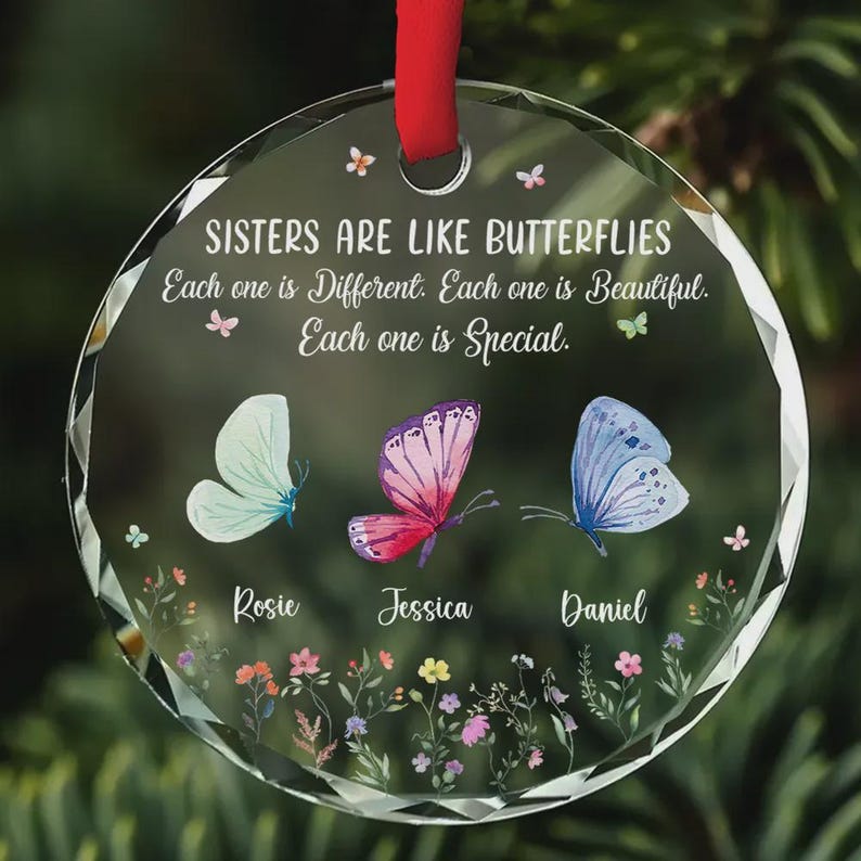 Personalized Sister Glass Ornament: Glass Keepsake with Custom Names