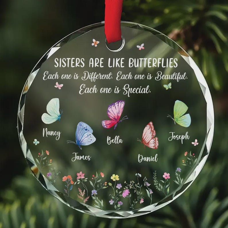 Personalized Sister Glass Ornament: Glass Keepsake with Custom Names