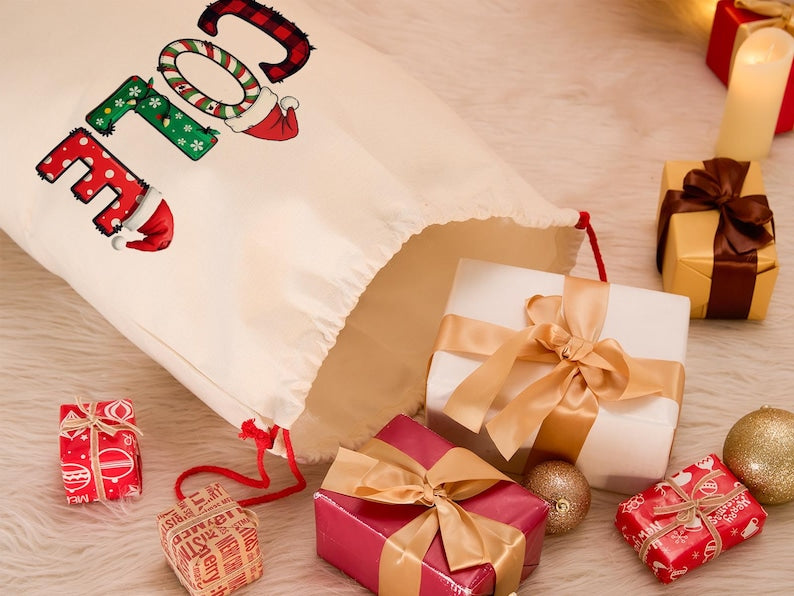 Custom Santa Sack With Name,Personalized Family Christmas Gift Bag,Monogram Christmas Present Bag,Kids Christmas Gift Bag, Xmas Stocking.