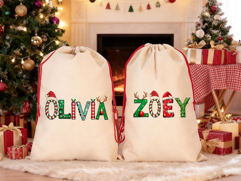 Personalized Family Christmas Gift Bag,Custom Name Santa Gift Bag,Monogram Christmas Eve Bag,Large Santa Bag,Xmas Gift For Kids,Xmas Decor.