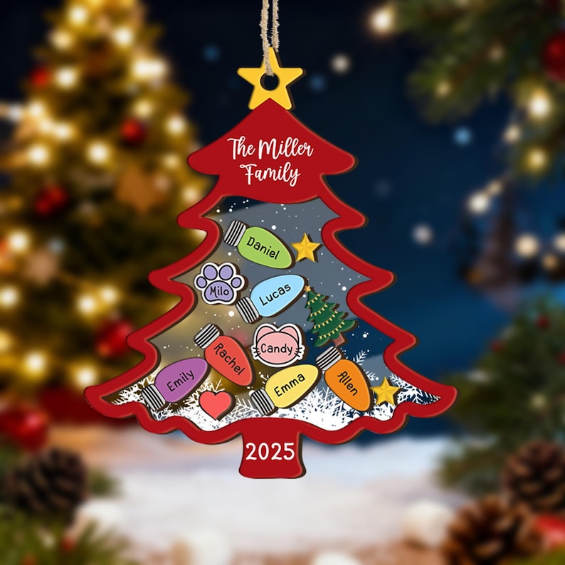Custom Christmas Tree Shaker Ornament,Personalized Family Members Name Bauble,Family Keepsake,Xmas Decor,Christmas Tree Decor