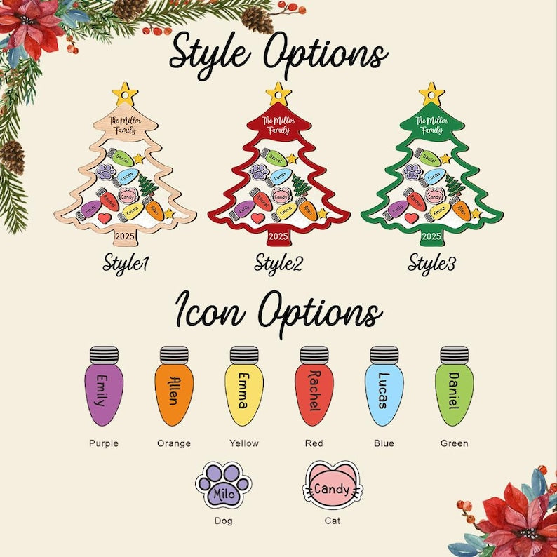 Custom Christmas Tree Shaker Ornament,Personalized Family Members Name Bauble,Family Keepsake,Xmas Decor,Christmas Tree Decor
