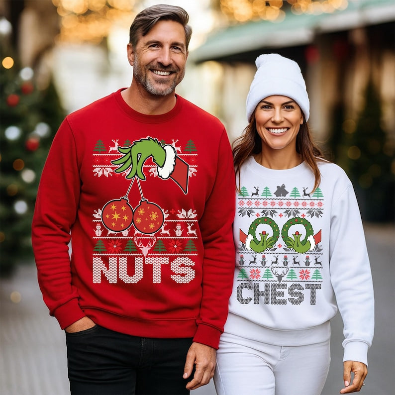 Ugly Christmas Sweatshirt, Chest Nuts Couples Matching Shirt, Funny Christmas Hoodie, Holiday T-Shirt, Boyfriend Christmas Gift