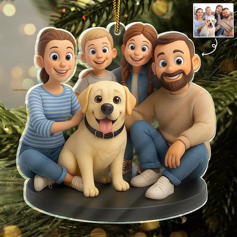 Customized Photo Family First Christmas Ornament, Personalized Family Picture Keepsake, Custom Photo 3D Effect Figure Art Happy Family