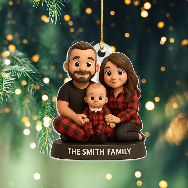 Customized Photo Family First Christmas Ornament, Personalized Family Picture Keepsake, Custom Photo 3D Effect Figure Art Happy Family