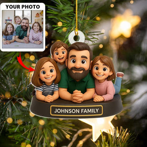 Customized Photo Family First Christmas Ornament, Personalized Family Picture Keepsake, Custom Photo 3D Effect Figure Art Happy Family