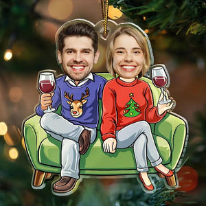 Personalized Couple Funny Elf Photo Ornament, Custom Funny Face For Husband Wife, Photo Gift For Christmas Anniversary Wedding Bachelorette