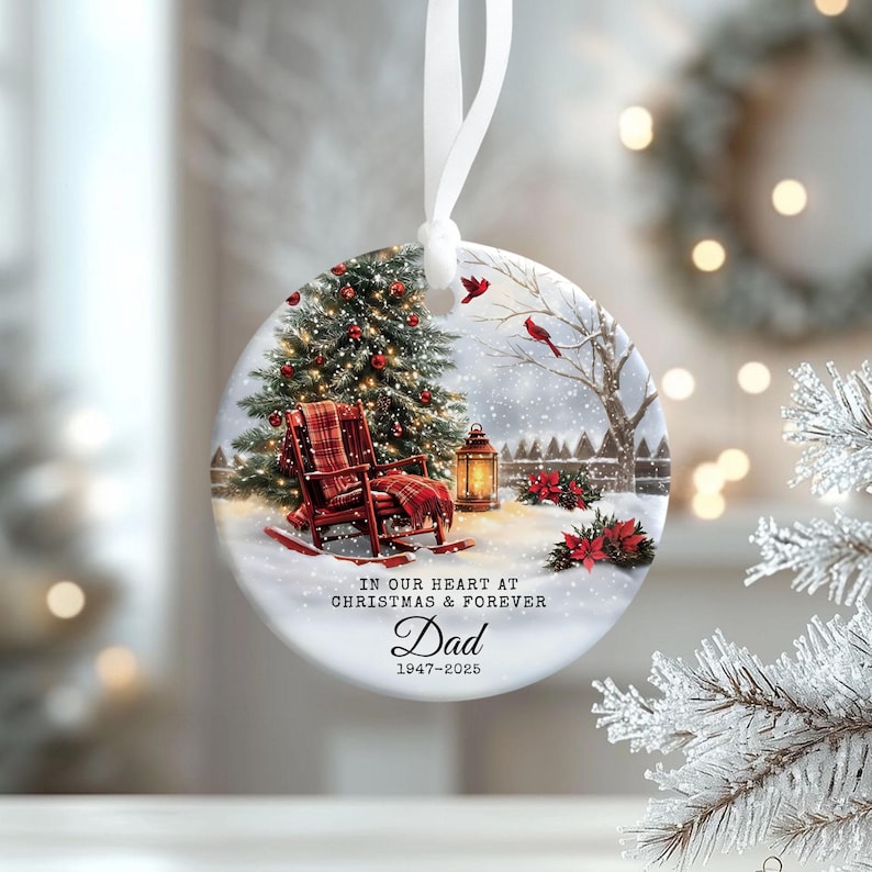 Custom Memorial Ornament Dad Remembrance Christmas Keepsake, Mom Loss Gift Memorial Day Glass Ornament, Loss of Father Gift In Loving Memory