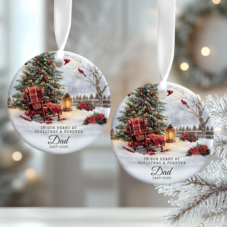 Custom Memorial Ornament Dad Remembrance Christmas Keepsake, Mom Loss Gift Memorial Day Glass Ornament, Loss of Father Gift In Loving Memory