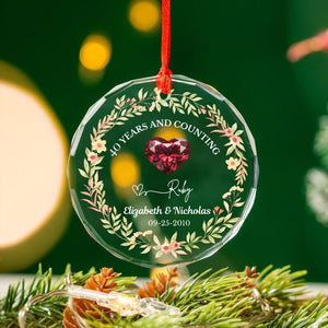 Personalized 40th Wedding Anniversary Glass Ornament, 40 Years Anniversary Gifts for Parents, Forty Wedding Gift, Ruby Anniversary Keepsake