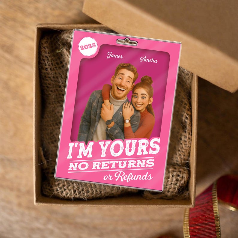 Custom Photo Figure Art Loving Couple, Personalized Couple Photo Acrylic Ornament, Couple 2D Block I'm Yours No Returns Ornament