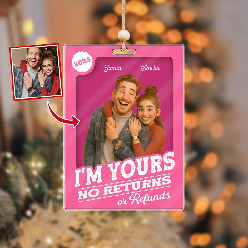 Custom Photo Figure Art Loving Couple, Personalized Couple Photo Acrylic Ornament, Couple 2D Block I'm Yours No Returns Ornament