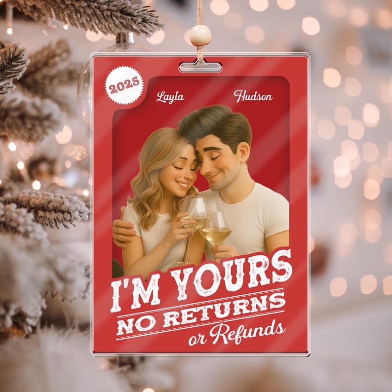 Custom Photo Figure Art Loving Couple, Personalized Couple Photo Acrylic Ornament, Couple 2D Block I'm Yours No Returns Ornament
