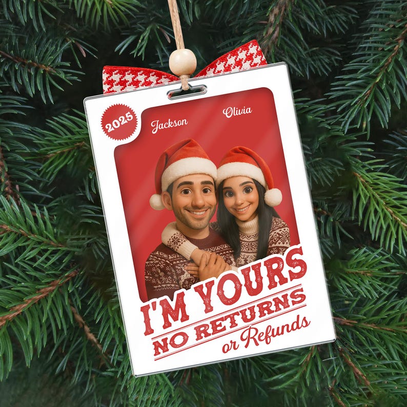 Custom Photo Figure Art Loving Couple, Personalized Couple Photo Acrylic Ornament, Couple 2D Block I'm Yours No Returns Ornament