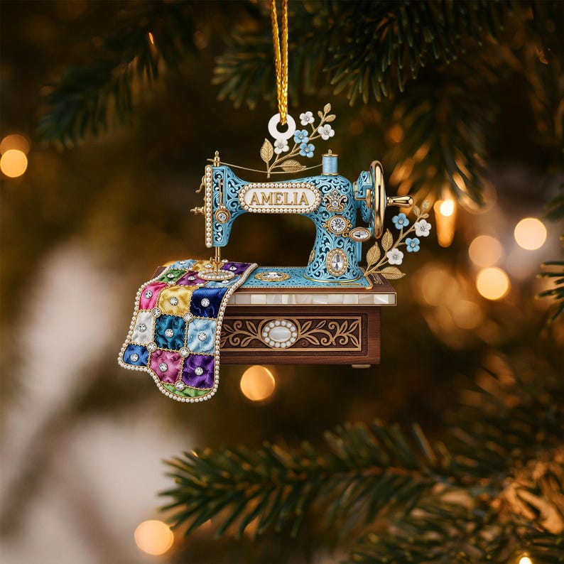 Personalized Sewing Machine Ornament, Custom Quilter Christmas Decor, Seamstress Gift, Quilting Studio Decor, Crafting Hobby Xmas Gift