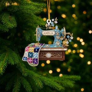 Personalized Sewing Machine Ornament, Custom Quilter Christmas Decor, Seamstress Gift, Quilting Studio Decor, Crafting Hobby Xmas Gift