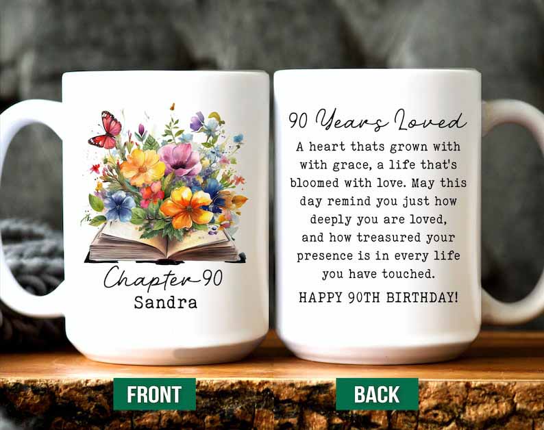 90th Birthday Gift for Women Turning 90 Year Old Birthday Mug for 90th Bday Funny Custom 90th Birthday Gift Idea Born in 1936 Chapter 90 Cup