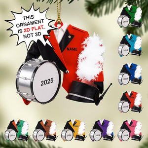 Personalized Marching Band Ornament 2025, Tree Hanging Decor, Flat 2D Acrylic, Custom Name & Drum Uniform Gift for Band Members
