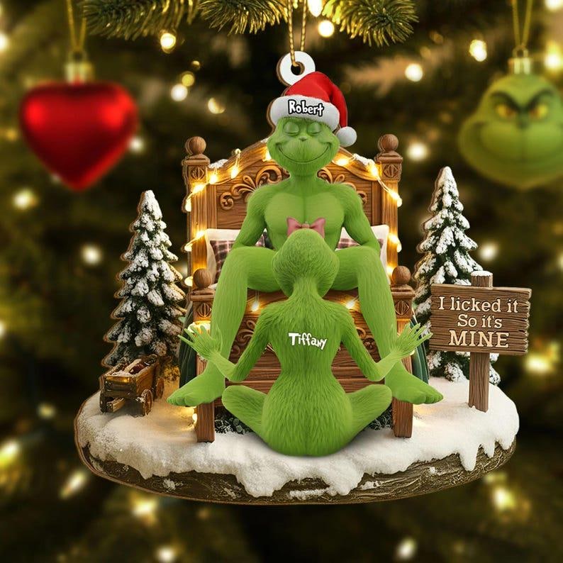 Personalized Green Monster Couple Christmas Ornament, Grinch Couple Christmas Ornament, Green Couple Ornament Anniversary, Married Ornament