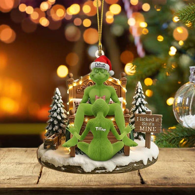 Personalized Green Monster Couple Christmas Ornament, Grinch Couple Christmas Ornament, Green Couple Ornament Anniversary, Married Ornament