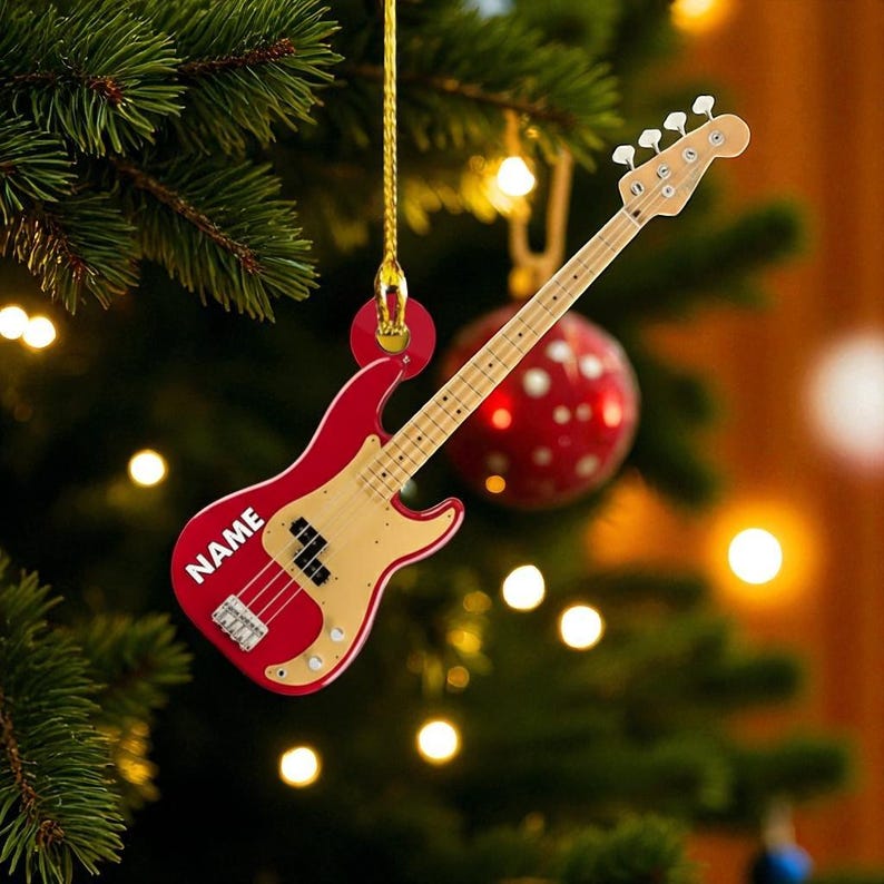 Custom Guitar Ornament, Personalized Bass Guitar Christmas Decoration, Music Lover Gift, Musician Keepsake, Unique Holiday Tree Decor