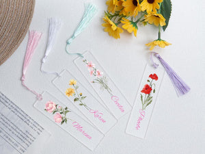 Custom Birth Flower Bookmark, Acrylic Bookmark Gift,Bookmark with Tassel,Birthday Gifts,Floral Bookmarks for Women,Book Lover Gift