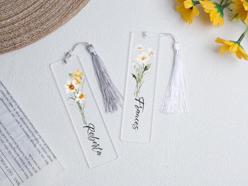 Custom Birth Flower Bookmark, Acrylic Bookmark Gift,Bookmark with Tassel,Birthday Gifts,Floral Bookmarks for Women,Book Lover Gift