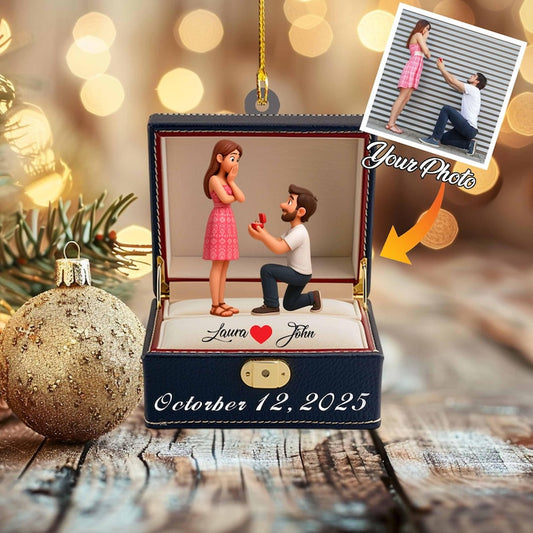 Personalized Engagement Ornament | First Christmas Engaged Acrylic Keepsake, Custom Proposal Photo Gift for Couples, Wedding Decoration