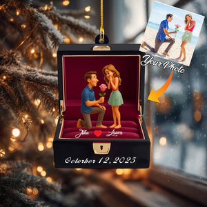 Personalized Engagement 2d Flat Ornament | First Christmas Engaged Acrylic Keepsake, Custom Proposal Photo Gift for Couples, Wedding Decoration