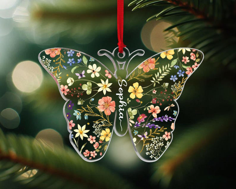 Personalized Butterfly with Kids Name, Butterfly Christmas Ornament, Custom Girls Name Ornament, Gift for Grandkids, Christmas Decor 2025