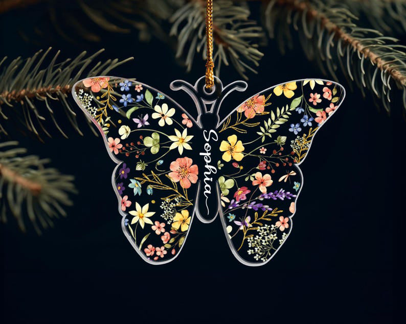Personalized Butterfly with Kids Name, Butterfly Christmas Ornament, Custom Girls Name Ornament, Gift for Grandkids, Christmas Decor 2025