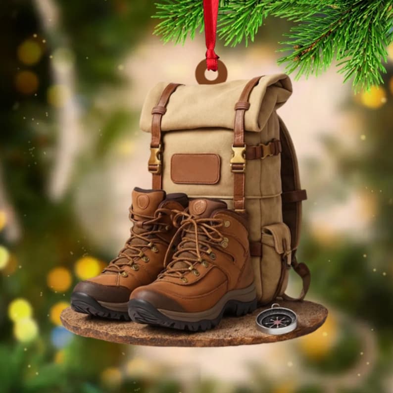 Personalized Hiking Acrylic Ornament, Custom Hiking Lovers Christmas Ornament, Unique Camping Lover Gift, Xmas Gift For Hiking Club, 2D Flat Ornament