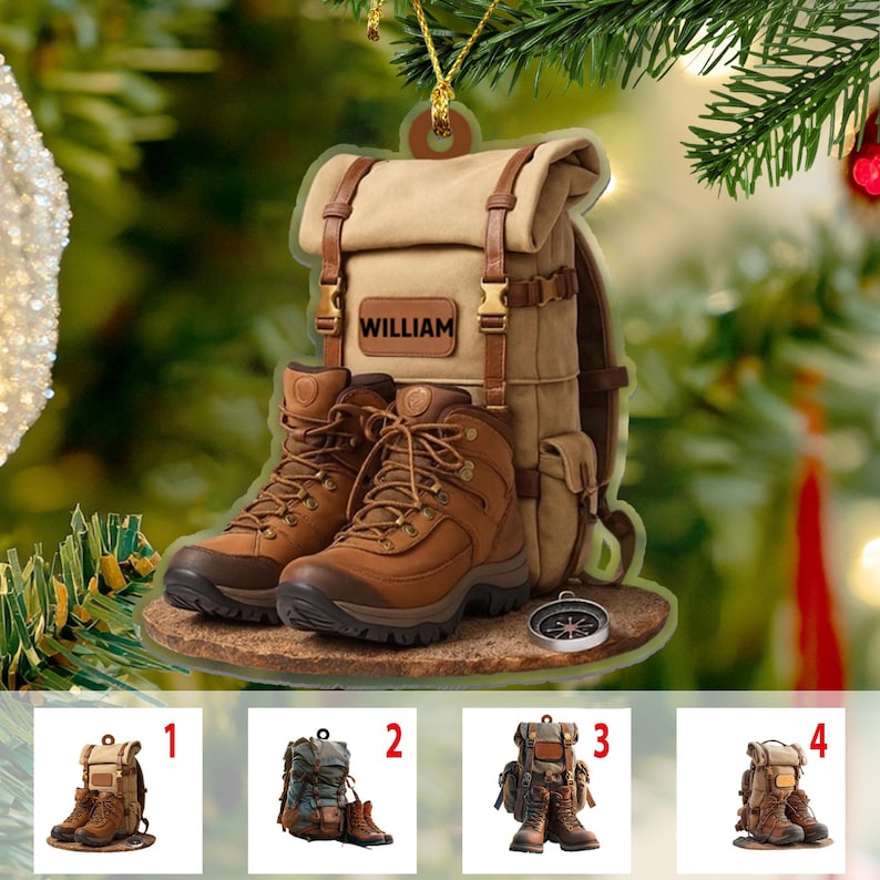 Personalized Hiking Acrylic Ornament, Custom Hiking Lovers Christmas Ornament, Unique Camping Lover Gift, Xmas Gift For Hiking Club, 2D Flat Ornament