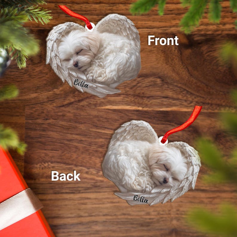 Personalized Maltese Dog Angel Ornament Flat 2D Cutout Holiday Tree Decor Gift for Dog Lovers, Pet Memorial Families Keepsake