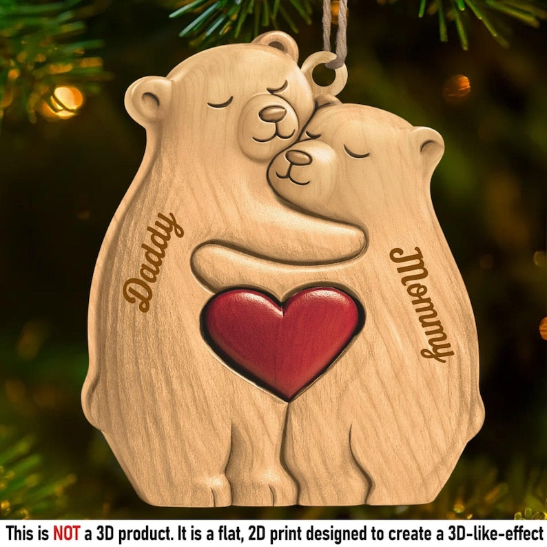 Personalized Wooden Bear Family Ornamnet,Custom Family Member Name Ornament,Christmas Gifts for Family Members, Family Holiday Keepsake Gift