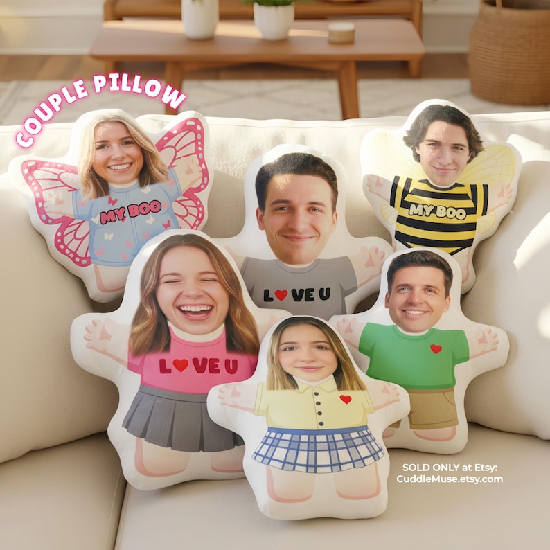 Customized Face Photo Pillow - DIY Cute Girl Plush Pillow, Couple Toys Dolls, Birthday Gift For Him & Her, Valentine's Day gift