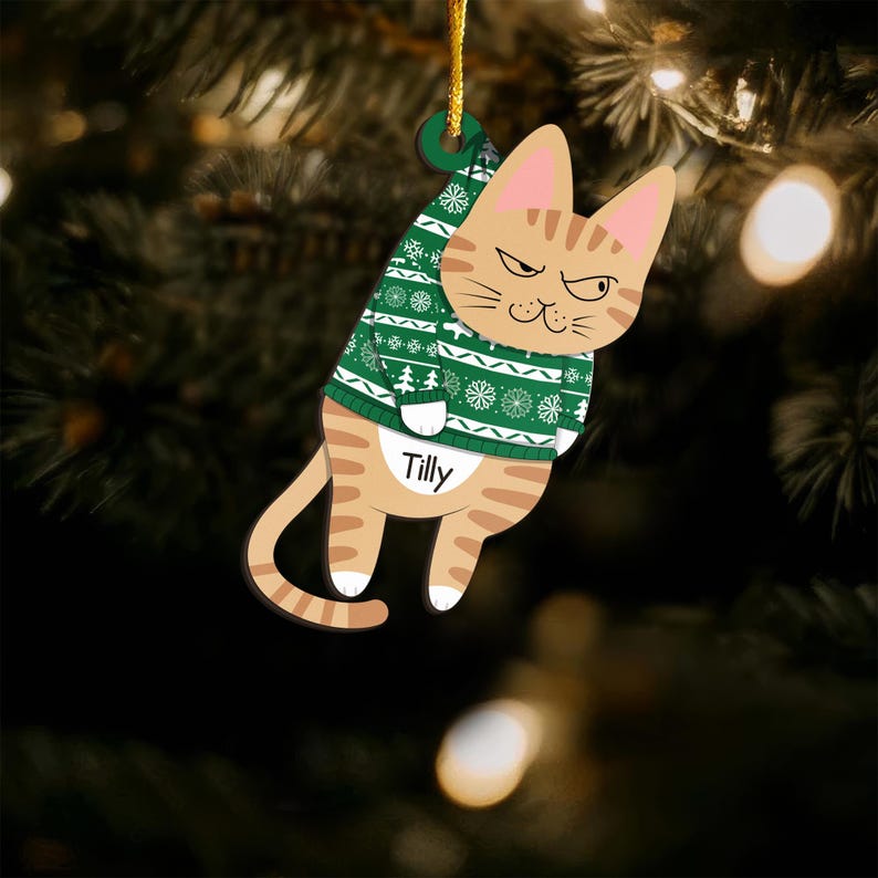 Custom Funny Cats Ornament, Personalized Cat Christmas Ornament, Christmas Tree Cat Ornament, Cat Owner Gift, Cat Mom Gifts, Xmas Gift
