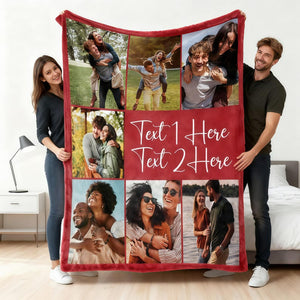 Custom Photo Blankets for Couch, Personalized Photo Collage Blankets for Adults with Text, Custom Couples Blankets with Pictures