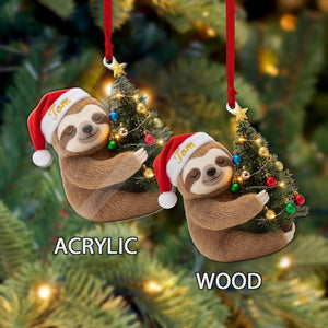 Personalized Sloth Christmas Ornament: Santa Hat & Tree